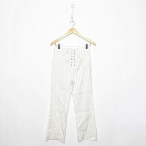 VERONICA BEARD Allegra Linen Blend Pants Cream pinstriped lace up ASO Women's 2